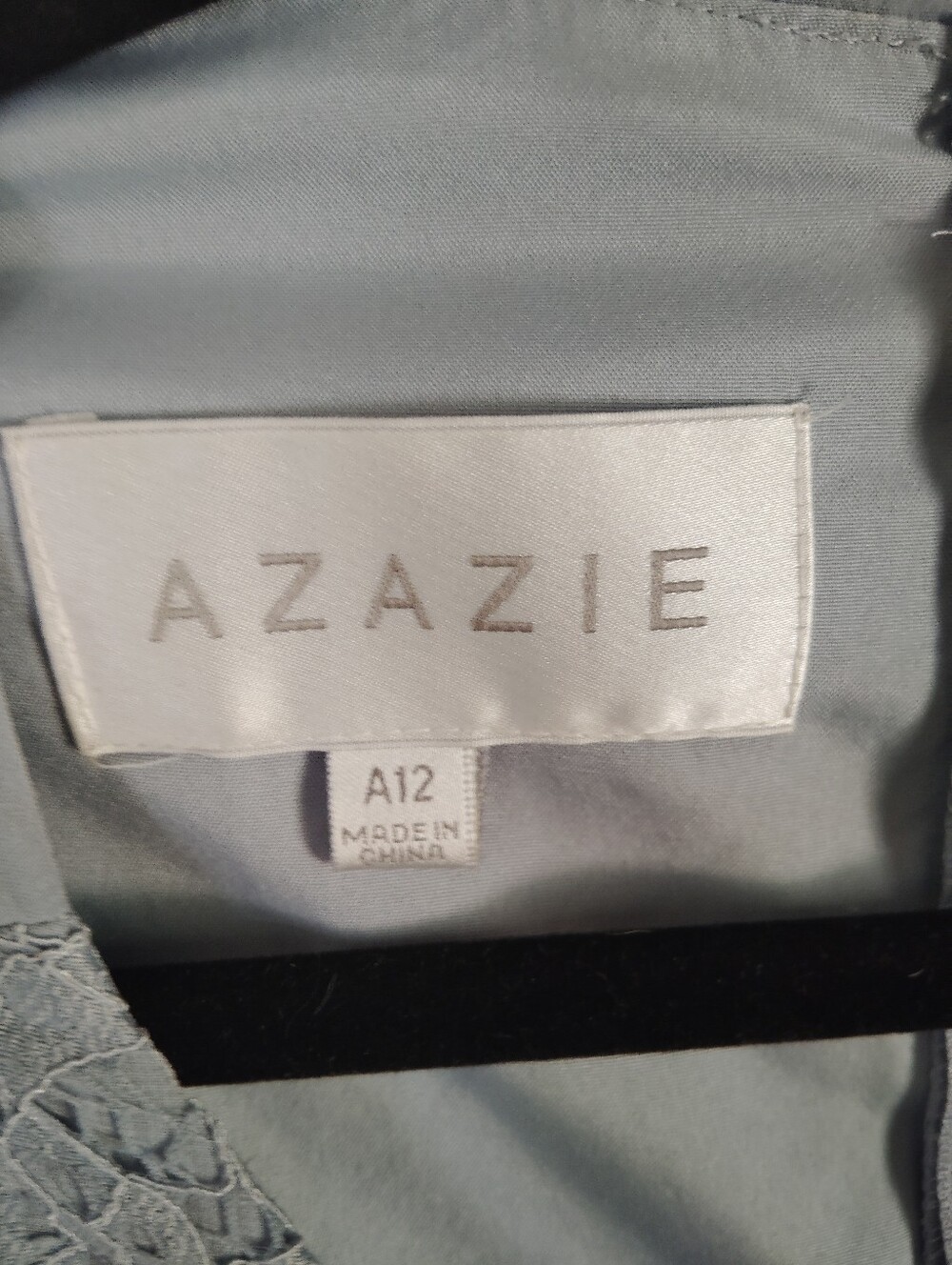 NWT!! Azazie Bettina A-line Lace Bodice Maxi Dress in Dusty Blue. Size 12 - Picture 14 of 14
